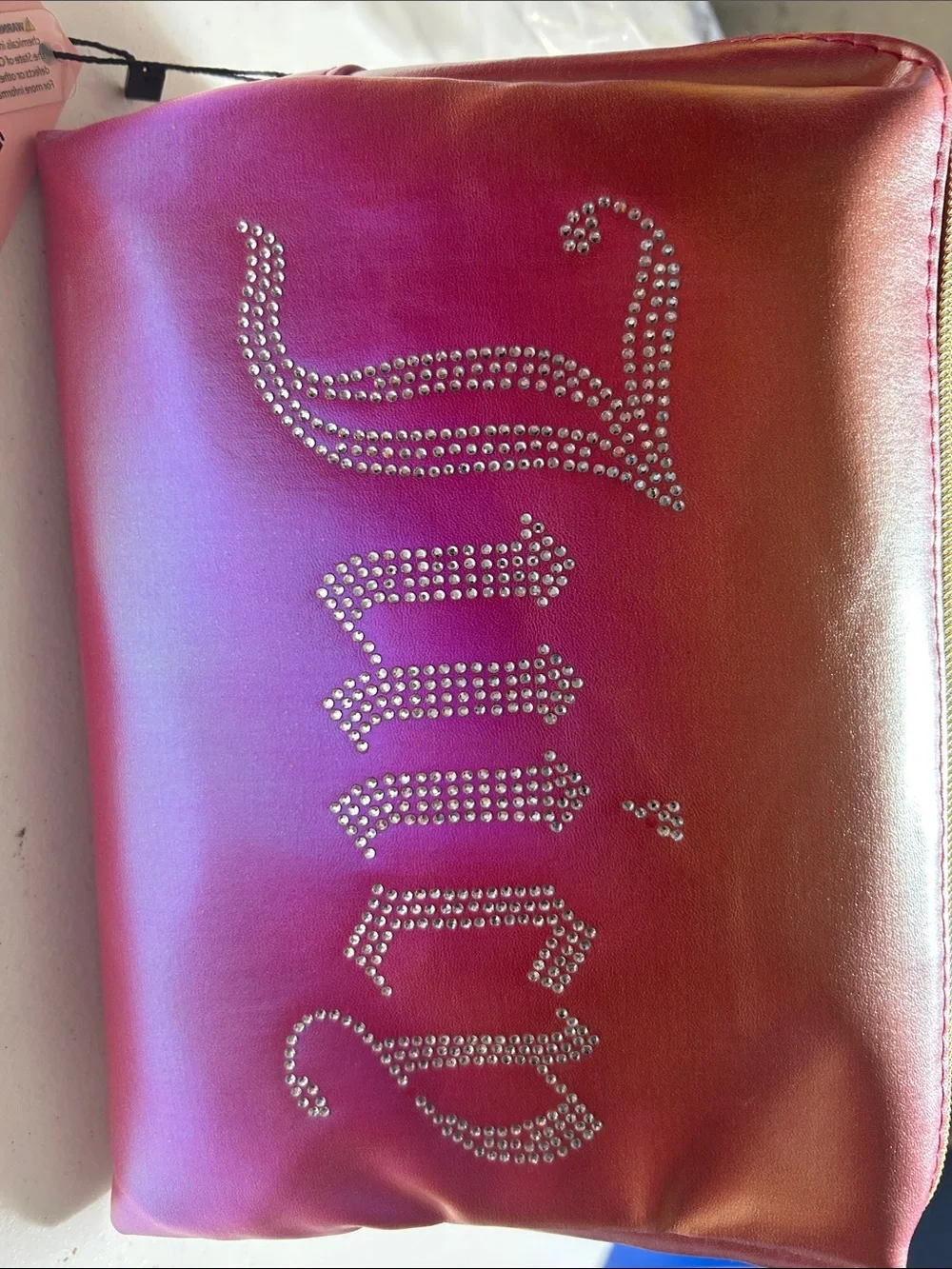 Juicy Couture Pink Metallic Rhinestone Logo Cosmetic Pouch